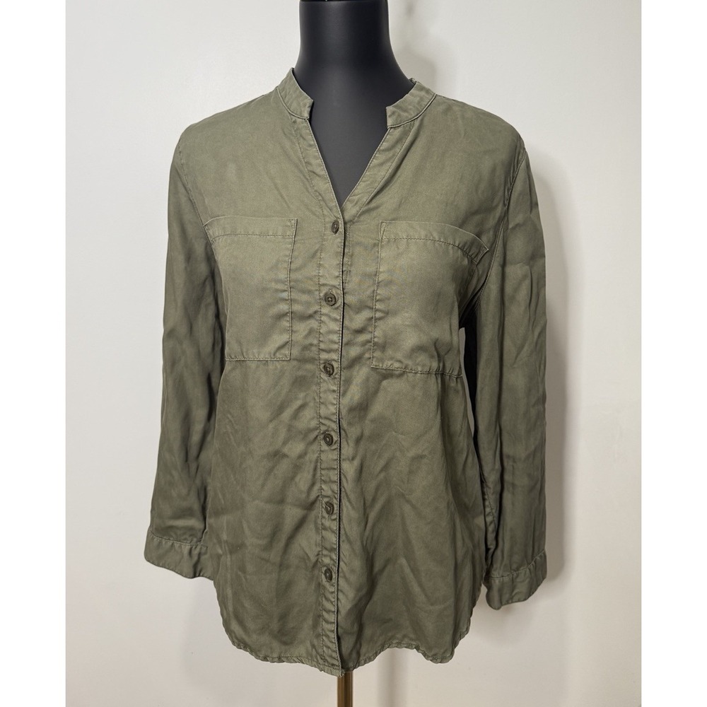 Chico's Size 1P Button Front Shirt Women's 8/10  Green Pockets